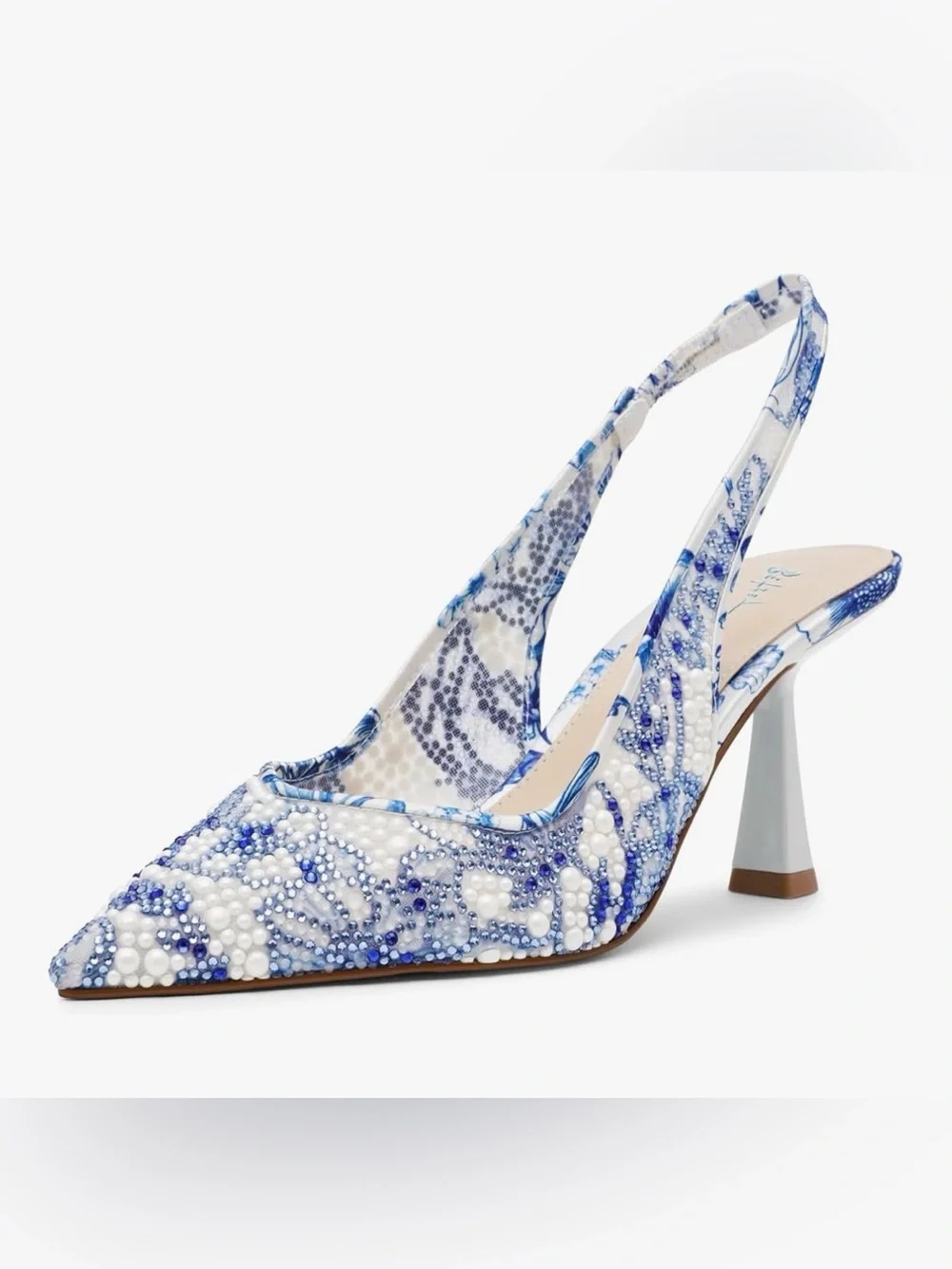 Betsey Johnson Blue & White Beaded Pointed Toe Slingback - Picture 2 of 8